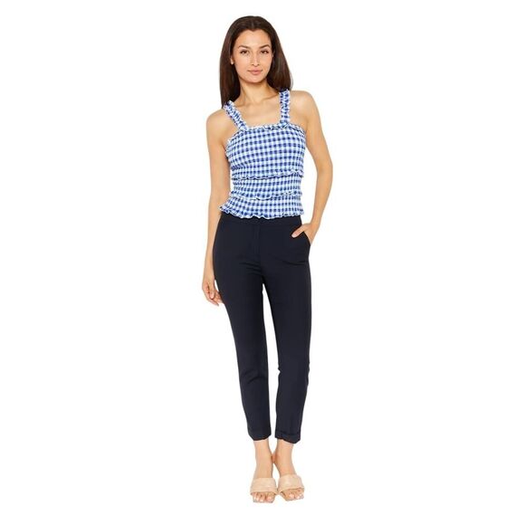 NEW Crave Fame Junior Large Blue White Check Top Tiered Smocked Square Neck - Picture 1 of 15